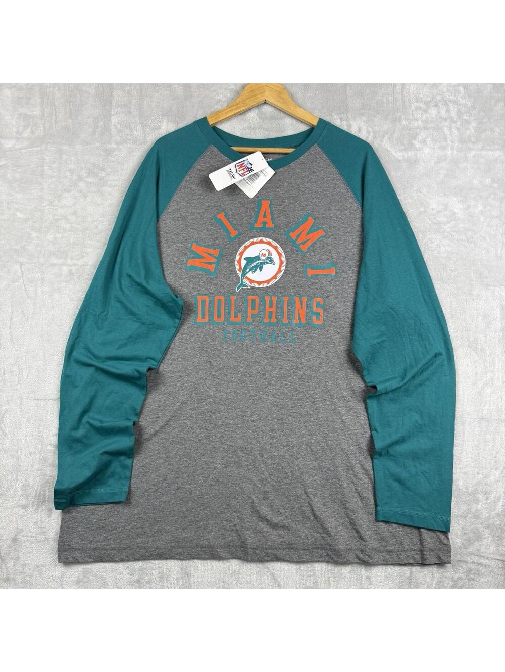 Miami Dolphins Long Sleeve Shirt Mens 2XL NFL Football Raglan Dry Quick Fan NWT